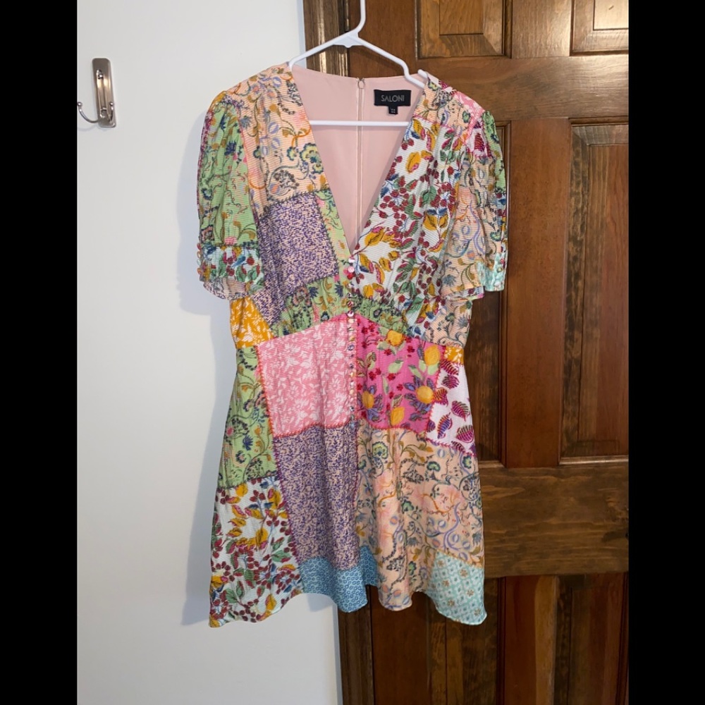 Saloni Lea Patchwork Print Mini Dress